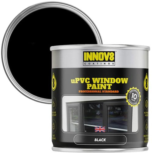 INNOV8 COATINGS UPVC Paint 750ml - Black - Satin Finish - No Primer Needed - Fast Drying - For Doors, Windows, Conservatories - Interior/Exterior - 10 Yr Durability - Pro Quality for Plastic & uPVC.