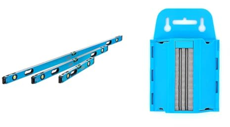 OX Pro Level Bag with 1800mm, 1200mm & 600mm Levels, Black/Blue & OX Pro 100 Pack Heavy Duty Knife Blades & Dispenser