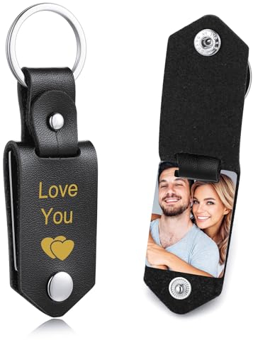 OTXIXTO Porte-clés en Cuir Personnalisé pour Homme/Petit ami/Papa/Mari, Image Personnalisée Photo Date Nom Texte Fête des Pères (A3: Noir)