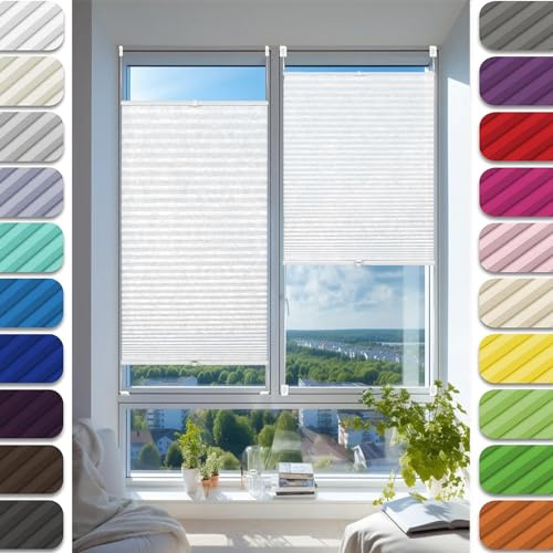 Plissee Klemmfix Ohne Bohren 55 x 90 cm, Nach Maß Qualität ohne Bohren, Faltrollo Jalousie Rollo Plise Plisee, Jalousie Easyfix Faltrollo, für Fenster & Tür, Weiß