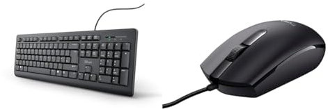 Trust Taro Wired Keyboard, Qwerty UK Layout, Quiet Keys, Full-Size Keyboard & Basi Computer Mouse with Optical Sensor, 3 Buttons, Wired Mouse for Left and Right Handed Users, 160 cm Cable