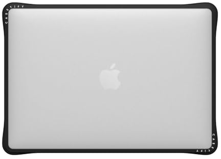 CASETiFY Impact Schutzhülle für MacBook Pro 13 Zoll (2022), verbesserte Schutzecken, Belüftungsausschnitte, rutschfester Griff, transparent schwarz