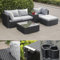 Calma Lux® Rattan Polyrattan Lounge Sitzgruppe Garnitur Gartenmöbel aus 3 Sitzer Sofa, Hocker, Tisch mit Stauraum und Abstelltisch mit Glassplatte (Schwarz/Grau)