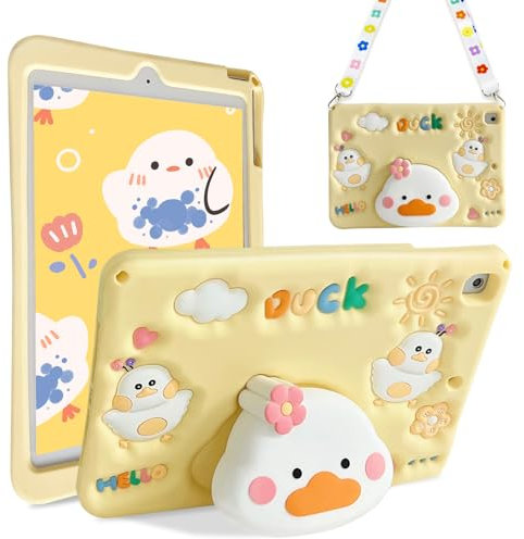 ACEMO Kinder Hülle für iPad 10,2 Zoll (9./8./7.Gen) Weiches Silikon Schutzhülle, 3D Cartoon Ständer, Schultergurt, Leicht Stoßfest Hülle iPad 9.Generation Hülle für Kinder Mädchen Schutzhülle