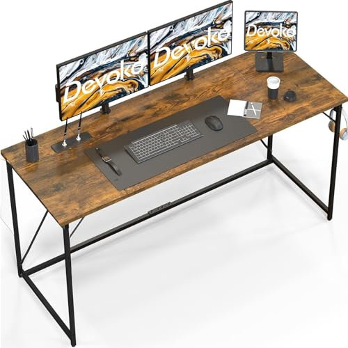 Devoko Desk, Home Office desk, Study Writing Computer Desks, Laptop Table for Home Workstations, Industrial Design Black Desk Metal Frame(140 x 50 x 75 Brown)