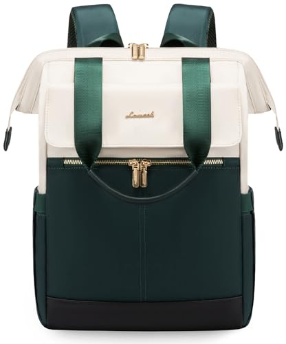LOVEVOOK Zaino da donna, per computer portatile, impermeabile, beige e verde, 15,6 pollici, Casual