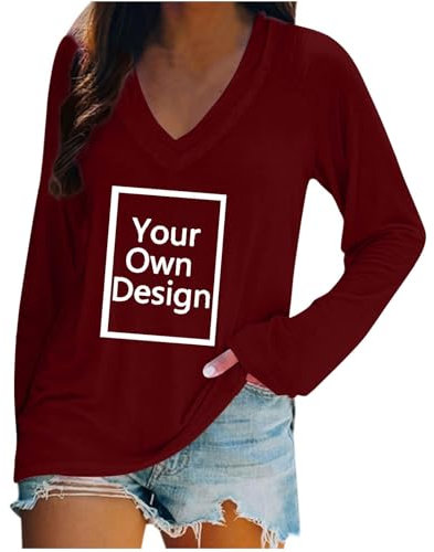 Personalised Tshirt Solid Long Sleeve Tops Women Printed T Shirt Customised T Shirt Print Your Own T-Shirts Print Your Own Sweatshirts Wine