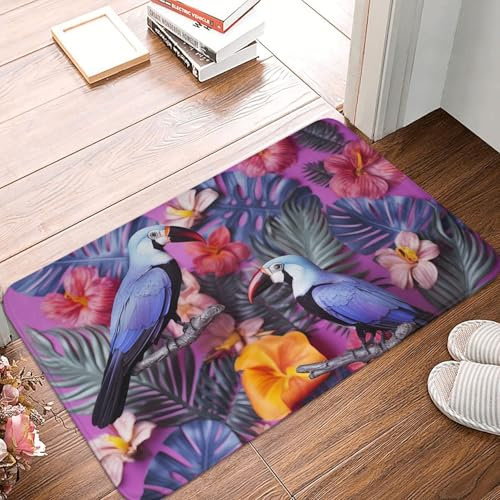 Fußmatte 40,6 x 61 cm, rutschfeste Fußmatte für den Außenbereich, Schmetterlings- und Tukan-Fußmatte für Badezimmer, Eingangsbereich, maschinenwaschbar, Bodenmatte für Terrasse, Treppe, Flur