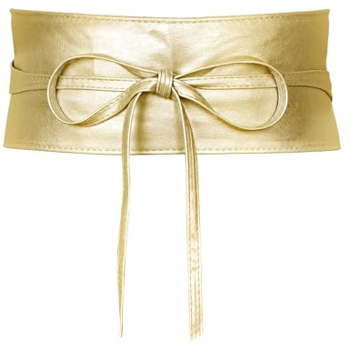 MILAKOO Breiter Wickelgürtel für Damen, Obi-Gürtel, Leder, Retro-Schleife, Schnürgürtel, gold, 263 cm/103.5 inches (L)