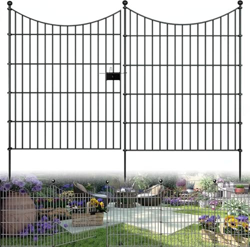 HEYOUTH Clôture d'étang,Enclos Chien Exterieur,cloture jardin en Métal,74x81cm,10 éléments de clôture et 11 barres de fixation,Clôture Métallique Décorative pour Chien Cour Terrasse Extérieur