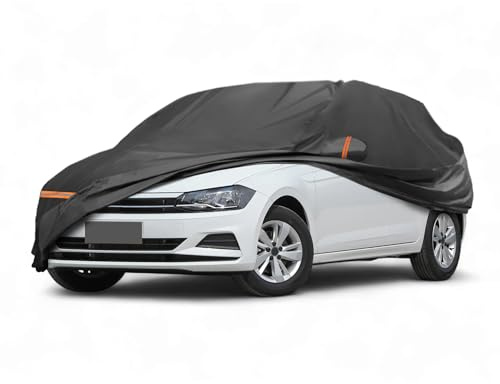 A ABSOPRO Autoabdeckung Für VW Polo Mk6/Mk7/Mk8 2009-2024 1 STK. | Schwarz, Spunlace-Baumwolle, Vollabdeckung, Wasserdicht/Winddicht/Sonnenschutz/Regenschutz/Schneeschutz, Mit Reißverschluss