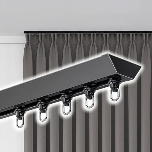 Gardinenstange aus Aluminium, Stange und Beschläge, stille Vorhangschienenhalter für Innenfenster, Länge anpassbar, Raumteiler-Vorhangstangen-Set (Farbe: Schwarz, Größe: 2,8 m)