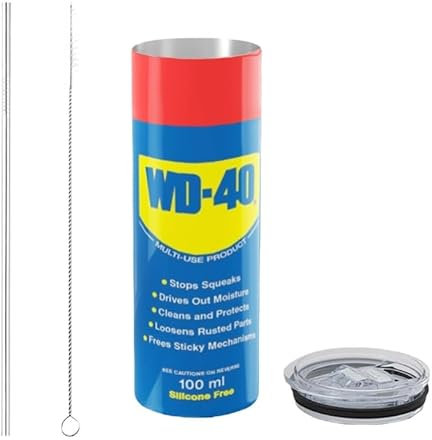 WD40 Thermos Becher mit schmutzigem Muster, 20 Unzen isolierter Edelstahl Becher mit Deckel, Motoröl Filter Thermos Becher, Vintage Drink Tumbler Wasser Flasche Kaffeetasse, Outdoor Travel Acc