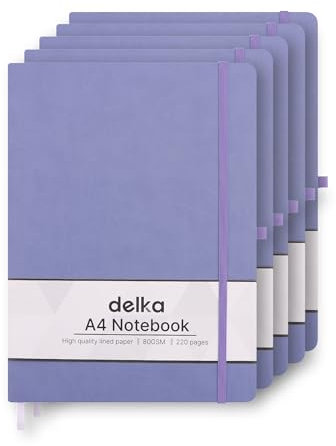 delka A4 Notebook, Notebook A4 Note Book Note Pad Journal Notebook A4 Notepad, Notebook for Office School Home Business Writing & Note Taking (PURPLE, Pack of 5)