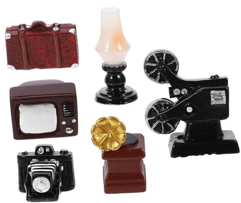 FELTECHELECTR 6-teiliges Miniatur-phonographen-Set Vintage-Kamera Und Plattenspieler Für Puppenhaus-Dekoration Heimdekor-Produkte Feine Handwerkskunst