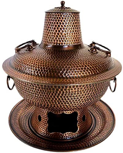 NHJSDLLMNZ Fondue Fondue, traditioneller chinesischer Eintopf, extra Dicker Shabu-Shabu-Eintopf aus Kupfer, Vintage-Holzkohle-Shabu-Eintopf, chinesischer Handhammer(34cm)