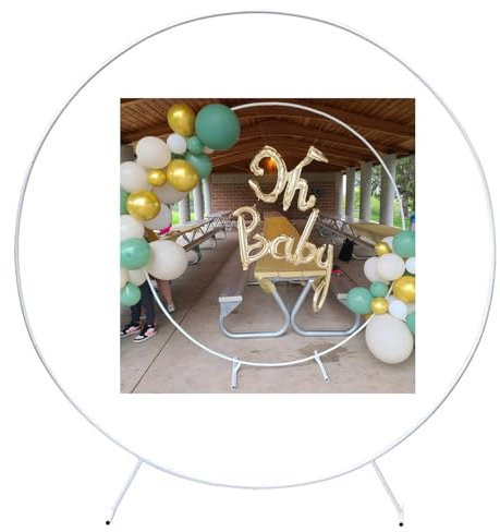 Metall-Kreis Hochzeit Garten Bogen Ständer für Zeremonie Dekorationen Weiß 2m Runder Hintergrund Ständer mit Ballonbogen Rahmen und Garten Spalier Bogen für extra große Hochzeitsdekorationen