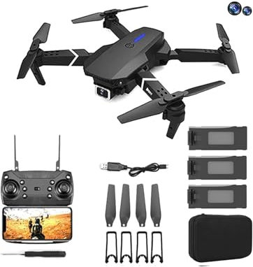 BEGINNER GPS Drone E88 Pro Foldable Mini Drone 1080P Pro Dual Camera, Live Video Drone RC Quadcopter Aircrafts, 2 Batteries 500mAh, Remote Controller, Carrying Case.