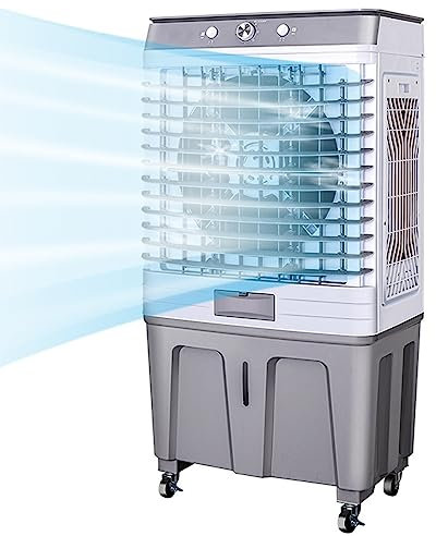 Enfriador de Aire Evaporativo Industrial con 4 Ruedas Universales, Tanque de Agua de 60 L, Oscilación de 120° y 3 Velocidades para Enfriar Hasta 90 M²(500W)