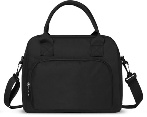 Aucuu Bolsa Térmica Porta Alimentos, Bolsa de Almuerzo Reutilizable con Aislamiento, Ionchera Aislada para Adultos, con Correa, para el Trabajo, Viajes, Picnic, Oficina-Negro