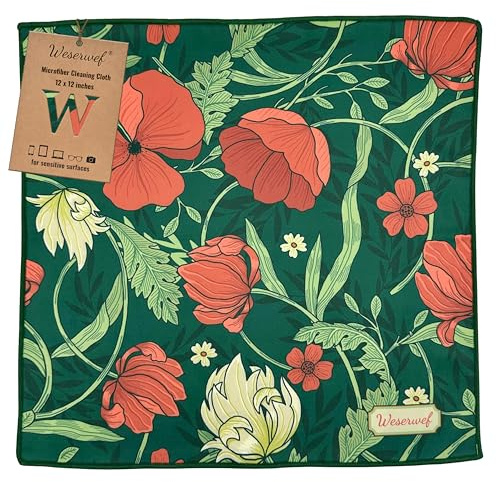 WESERWEF Design Microfiber Glasses Cleaning Cloth, Premium Cleaning Cloths for Lens, Screens, Tablets, Spectacles, 12 x 12, Ultra-Soft & Scratch-Free (garden)