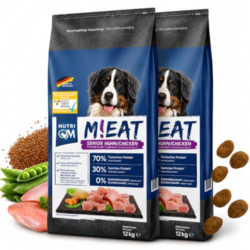 NutriQM® Meat Hundefutter trocken getreidefrei Senior – 2 x 12 kg – reduziert in Fett & Protein – besonders gut verträglich – Trockenfutter ohne Getreide – Made in Germany