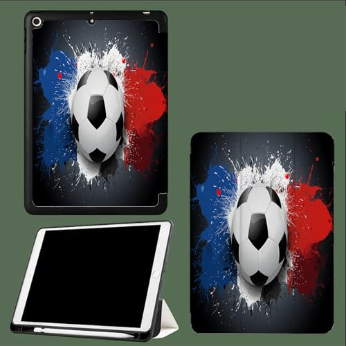Custodia Cover per iPad 10 Generazione 2022 iPad 10,9 con portapenne, Cover Tablet Sottile con Retro in Morbido TPU con Auto Svegliati/Sonno Bandiera Francese Calcio Graffiti Calcio-Nero
