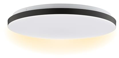 Brilliant LED Deckenleuchte Livio, 2600 Lumen, 3000 Kelvin, Ø 38,5 cm, Höhe 6 cm, flaches Design, gleichmäßige Lichtverteilung, Metall/Kunststoff, weiß/schwarz, ideal für Wohnzimmer, Schlafzimmer