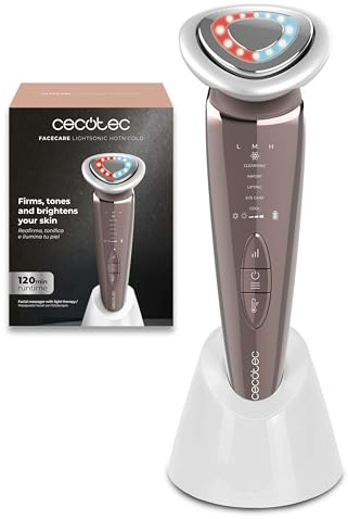 Cecotec Gesichtsgerät FaceCare LightSonic HotN’Cold. 5 Modi für Hautpflege mit Ionen, EMS, Rot- und Blaulicht, Wärme und Kälte, Display, 3 Intensitäten, 3 Temperaturen, bis 120 Min Akku, Ladestation