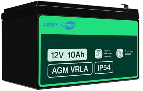 SIMPLETEK - Batteria AGM 12V 10Ah Piombo-Acido VRLA IP54 Sigillata - Faston F2 | Ideale per Gruppi di Continuità UPS Router Allarmi