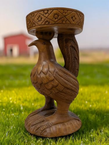 Kinaree Beistelltisch Hahn aus Suarholz - handgeschnitzter Holz-Beistelltisch & Blumenhocker, Massivholz-Tierfigur 51 cm, rustikales Unikat aus Thailand
