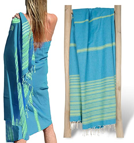 ZusenZomer Fouta Hammam Badetuch XXL, Handgewebt Tunesisch Strandtuch für Frauen, Männer, saugfähig, leicht übergroßes Saunatuch 100% Baumwolle Hammamtuch (Türkis Lime)