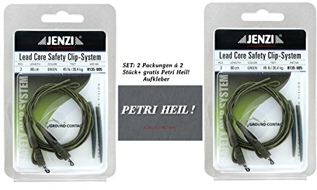 Jenzi Set: 4 Stück (2 Packungen) Lead Core Saftety Clip System Green+gratis Petri Heil! Aufkleber