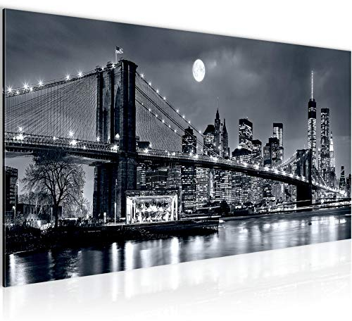 Runa Art Wandbild New York City 1 Teilig 100 x 40 cm Modern Bild auf Vlies Leinwand Skyline Wohnzimmer Büro Schwarz weiss 606712a