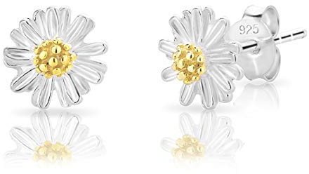 DTPsilver - Damen - Ohrstecker Ohrringe 925 Sterling Silber und Gelb Vergoldet - Gänseblümchen 8 x 8 mm
