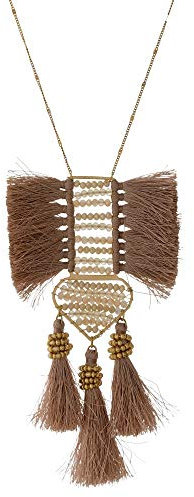 Tata Gisèle Sautoir Fantaisie Métal Doré - Pendentif de Perles à Facettes, Perles Rondes et Franges - Beige Rosé - 83 cm