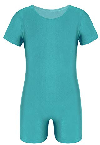 Freebily Kinder Jungen Mädchen Ballettanzug Kurzarm Sportbody Ballett Trikot Tanz-Body Gymnastik Overall Ganzanzug Turnanzug in Gr. 104-164 Türkis 128