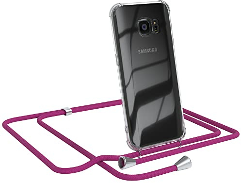 EAZY CASE Handykette kompatibel mit Samsung Galaxy S7 Handyhülle mit Umhängeband, Handykordel mit Schutzhülle, Silikonhülle, Hülle mit Band, Stylische Kette mit Hülle für Smartphone, Pink