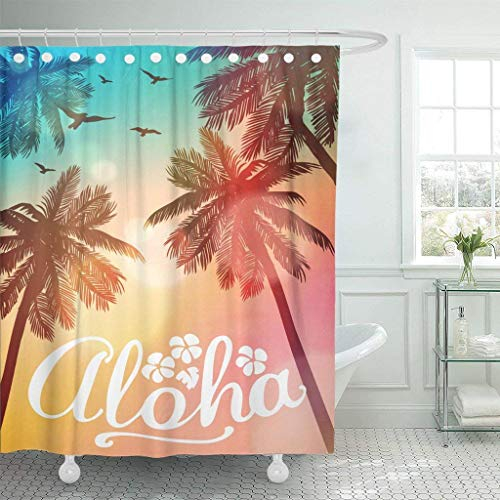 qhtqtt Duschvorhänge Wasserdicht Hawaii Sommer Strand Aloha Inspiration Für Hochzeitsdatum Geburtstag Tropical Party Surf Lange 180X180 cm A