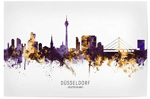 artboxONE Poster 150x100 cm Städte Düsseldorf Skyline PurpleGold - Bild düsseldorf Cityscape Deutschland