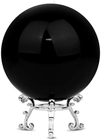 MerryNine Bola de cristal K9 de 80 mm con elegante soporte metálico y paño de microfibra para limpiar accesorios decorativos y de fotografía (negro)