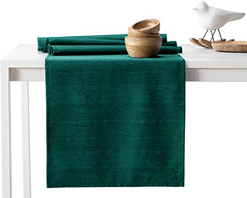 AmeliaHome Tischläufer 30x80 cm Lotuseffekt Wasserabweisend Schlangenhautmuster Achat grün Vesta