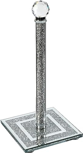 Porte-rouleau de papier essuie-tout en cristal argenté avec strass 34 cm