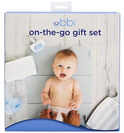 Ubbi On-The-Go Gift Set, Baby Essentials, Includes Portable Changing Pad, Wipe Dispenser, and Bag Dispenser, Newborn Baby Essential