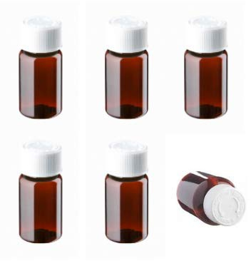 6 x 25ml Small Bottles with lids, Empty Plastic Medicine Amber Bottles, Pill Storage pots, Screw caps, Storage Dispenser