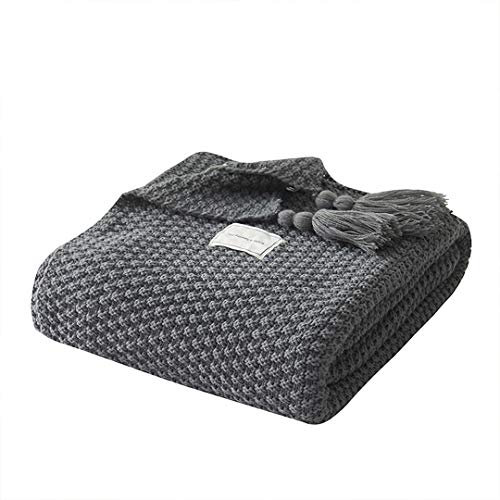 AUSTINCIAGA Decke aus Strick, Plaid, Sofa, Tagesdecke, Tischdecke, Tagesdecke, nordisch, warm, weich, mit Fransen, handgefertigt, für Strand, Picknick, alle Jahreszeiten (Grau, 150 x 200 cm)