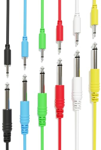 ExcelValley - Mono Patchkabel - TS 3,5mm 1/8 zu 6,35mm 1/4 [6A-Pack | 180 cm - 70,87]