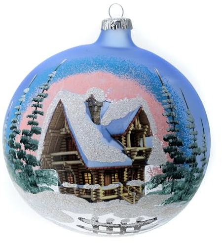 Weihnachtsbaumkugel aus transparentem Glas Motiv schneebedeckte Winterlandschaft 150 mm
