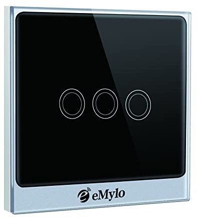 eMylo Smart Wifi Touch Interruttore della luce da parete APP Wireless Telecomando Pannello in vetro temperato Funzione di temporizzazione 90-250 V Compatibile con Alexa Google Home (3 Gang-Nero)