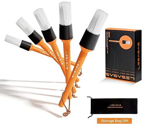 lesasas 5Pcs Car Detailing Brushes Kit for Interior and Exterior, Great Cleaning Tool for Wheels Tire Emblems Engine Bay Air Vents